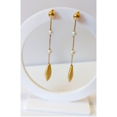 Σκουλαρίκια Σε Κίτρινο Χρυσό 14Κ Με Ρόμβους και μαργαριτάρια (E287)